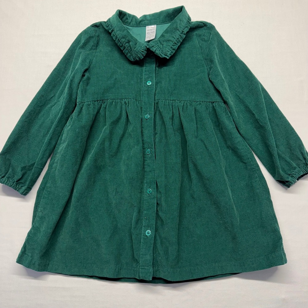 Carter's Green Corduroy Dress Girls 4T Peter Pan Collar Long Sleeve Holiday Fall